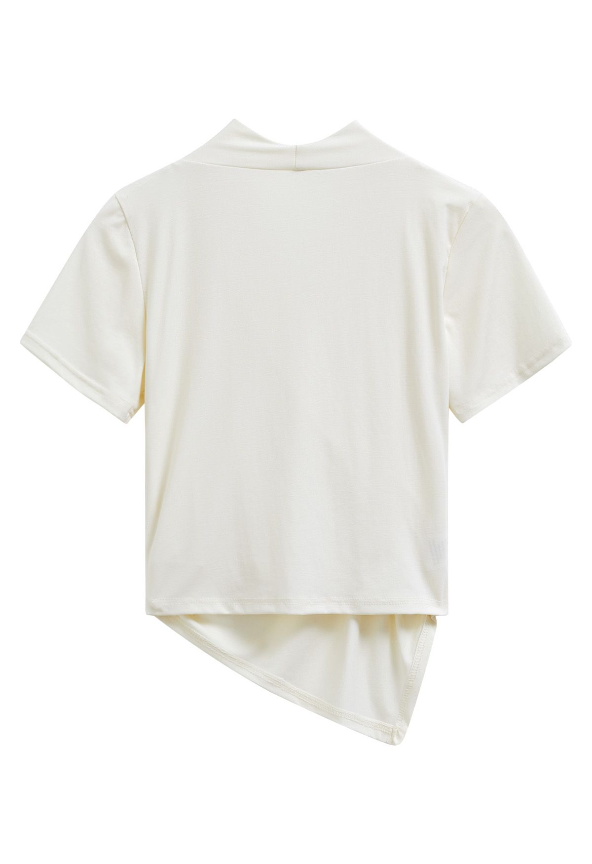 Faux-Wrap Short Sleeve Asymmetric Top in Light Yellow