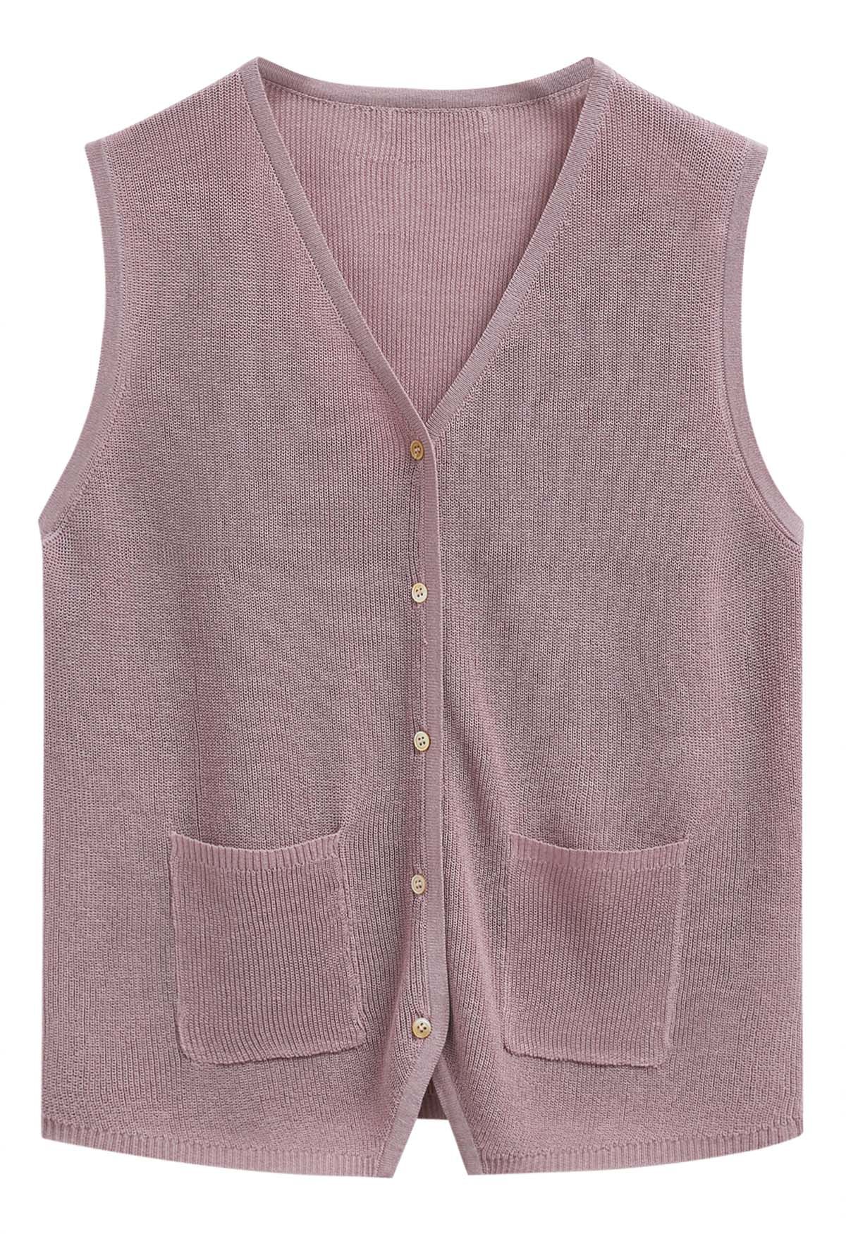 Button Down Patch Pocket Vest in Mauve