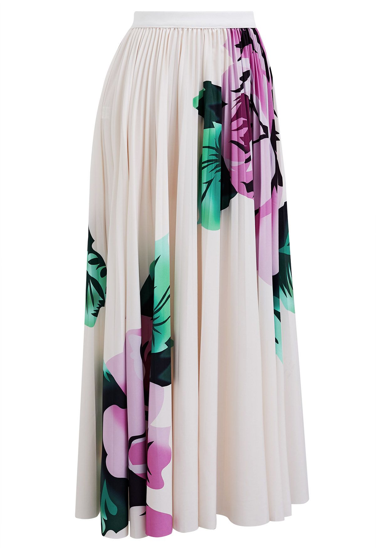 Watercolor Floral Accordion Pleated Skirt in Ivory