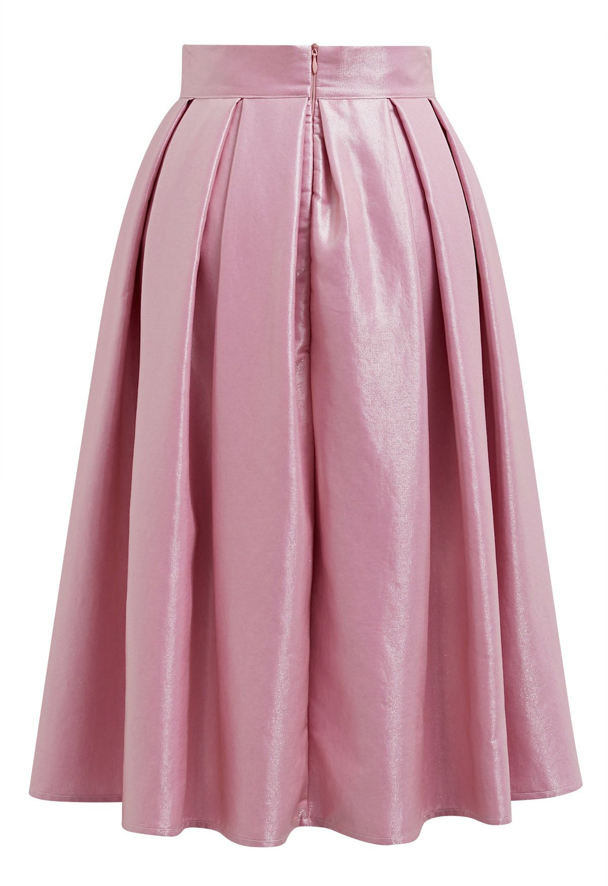 Shimmery Pink Box Pleat Midi Skirt