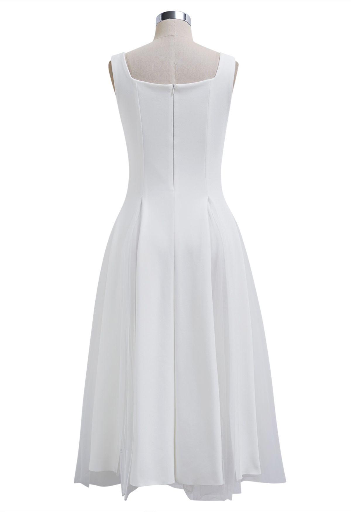 Ethereal Mesh Tulle Panelled Sleeveless Midi Dress