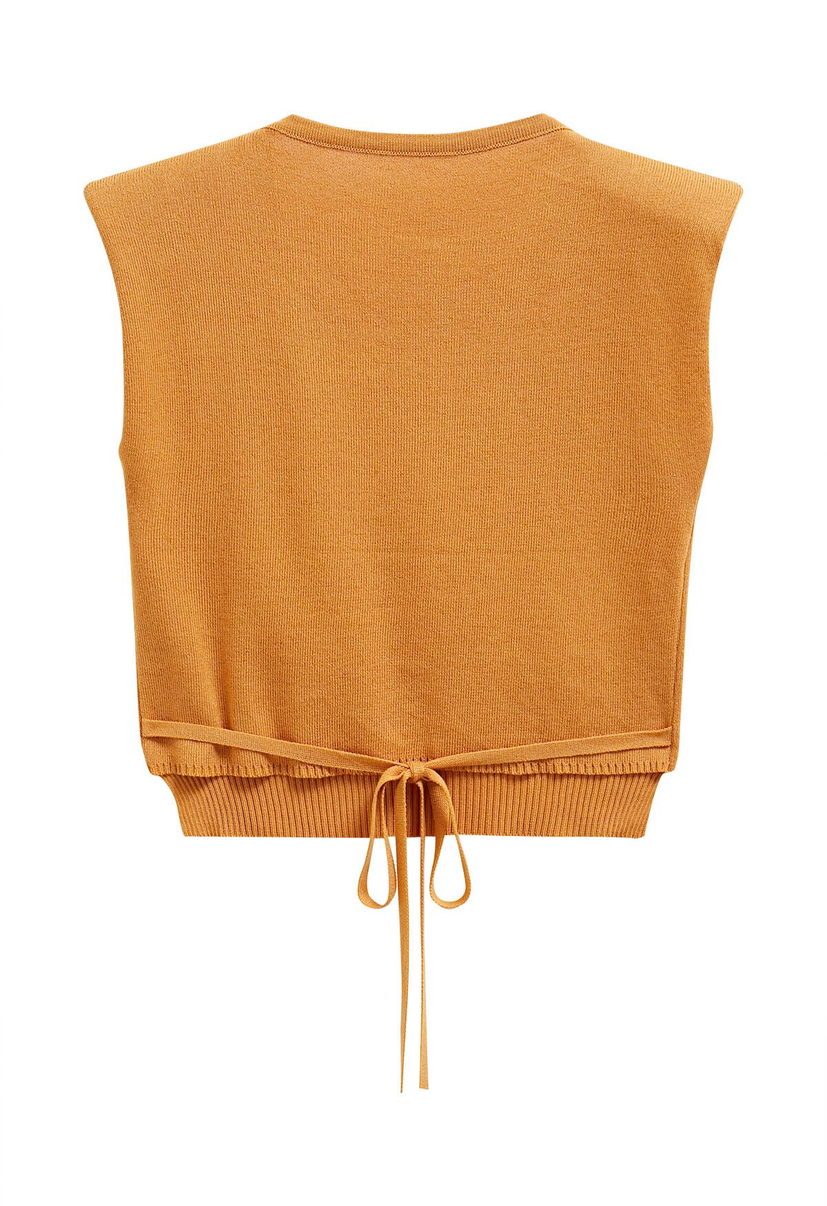 Tie-Back Sleeveless Rib Knit Top in Pumpkin