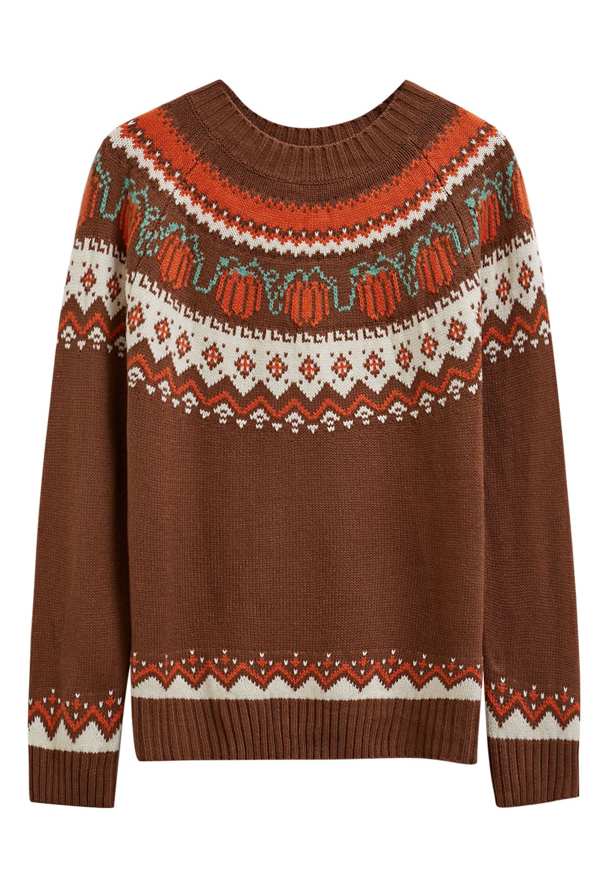 Pumpkin Delight Long Sleeves Knit Sweater in Brown