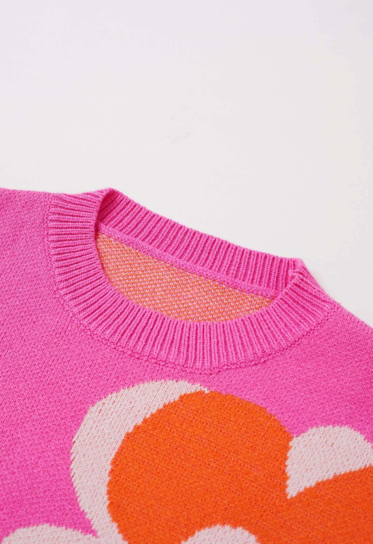 Flowering Day Jacquard Knit Sweater in Hot Pink