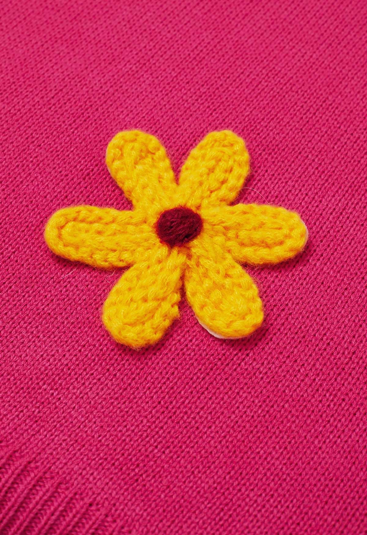 Colorful 3D Stitch Flower Knit Sweater in Hot Pink