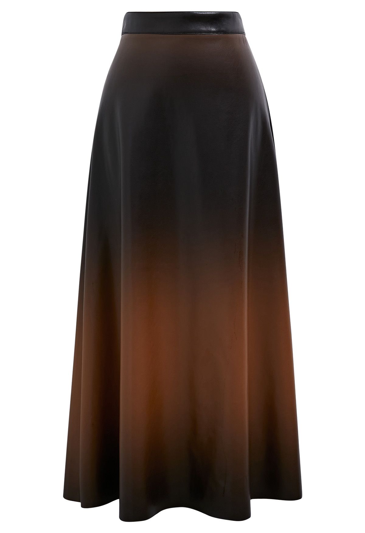 Ombre Faux Leather Maxi Skirt in Brown