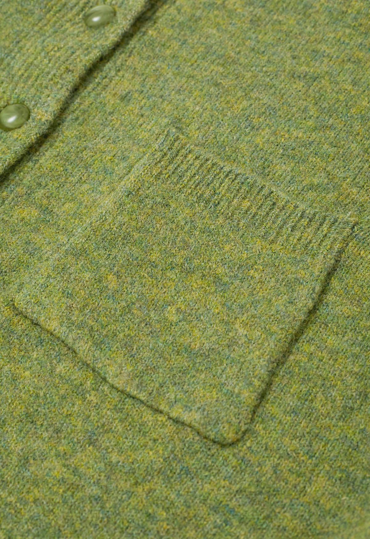 Toasty Patch Pockets Buttoned Knit Cardigan in Moss Green