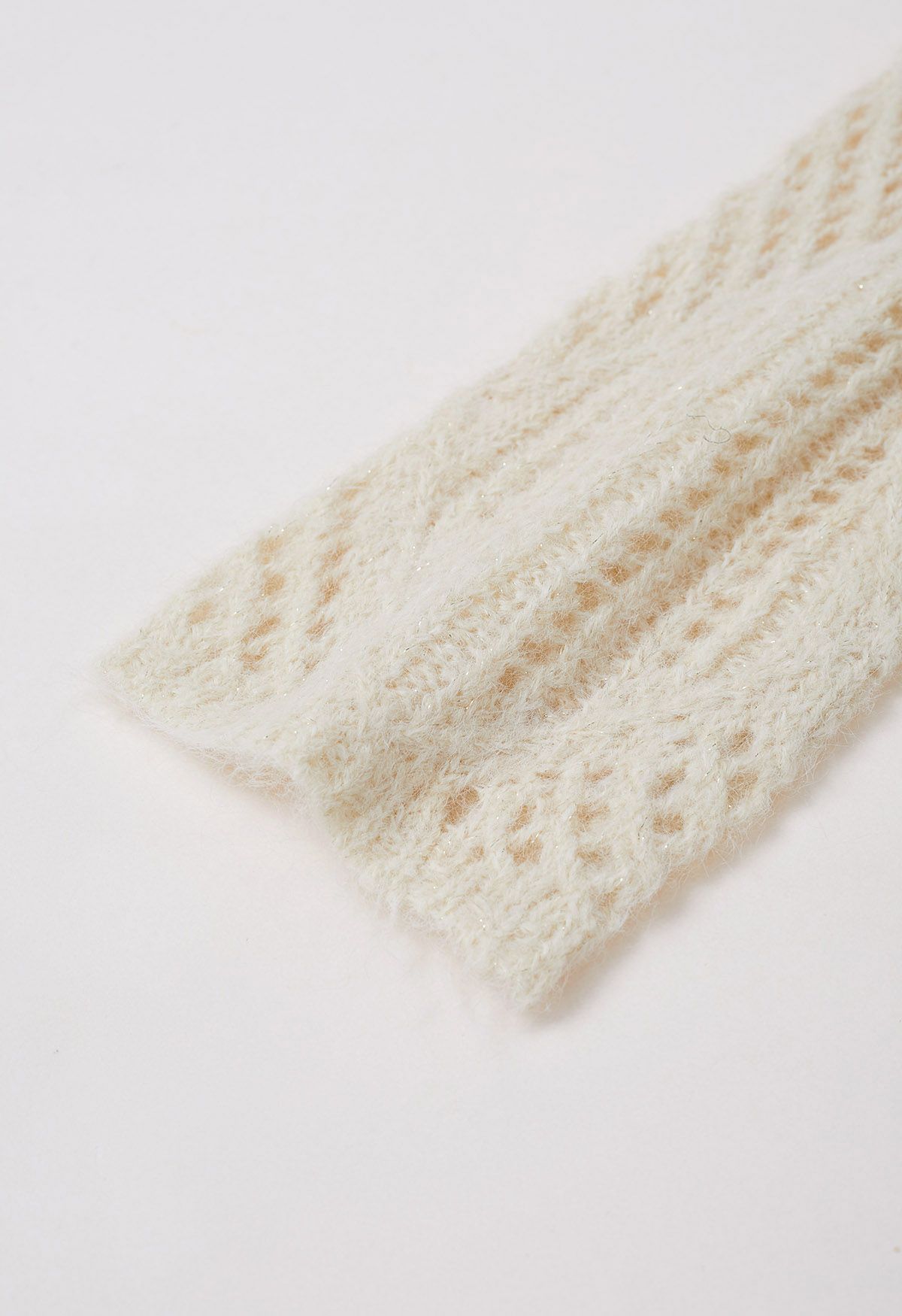 Diamond Pattern Hollow Fuzzy Knit Sweater in Cream