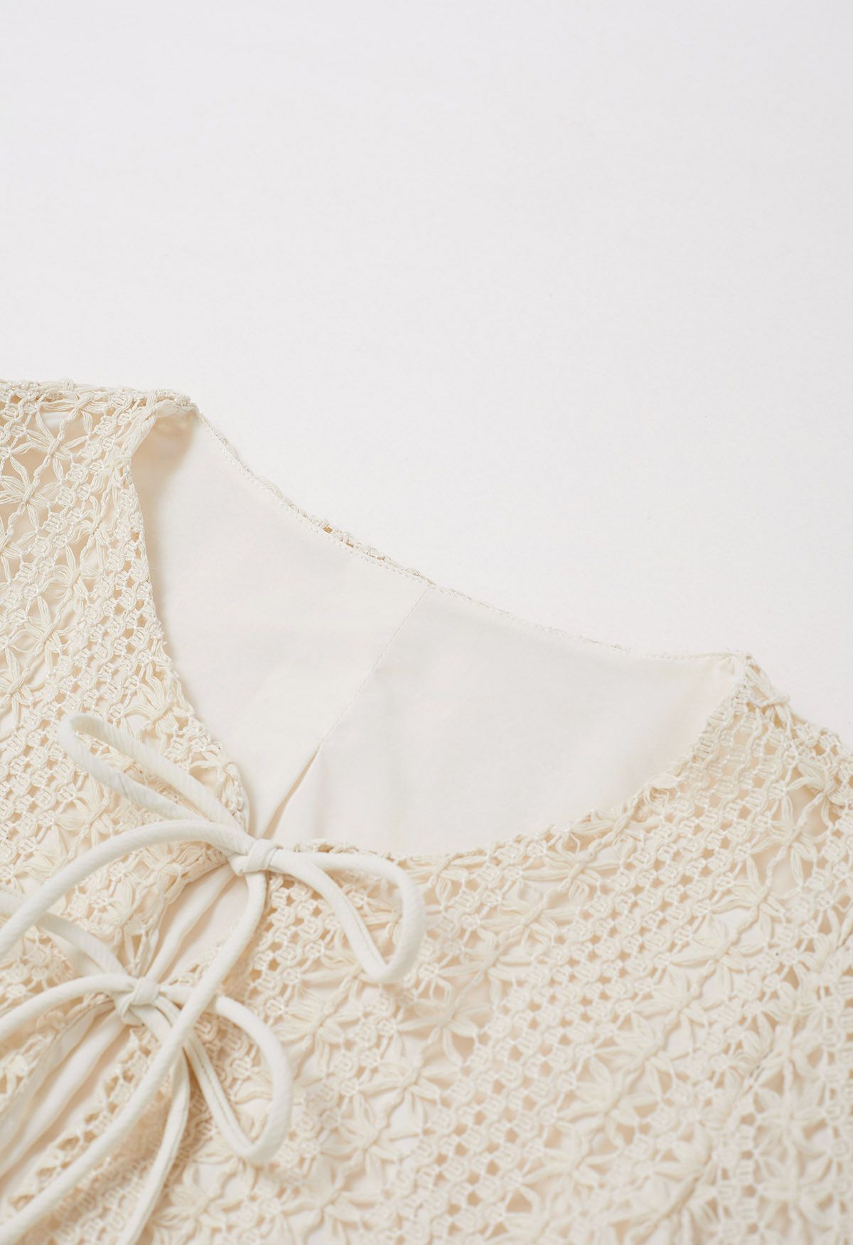 Intricate Crochet Bow Ties Jacket in Cream