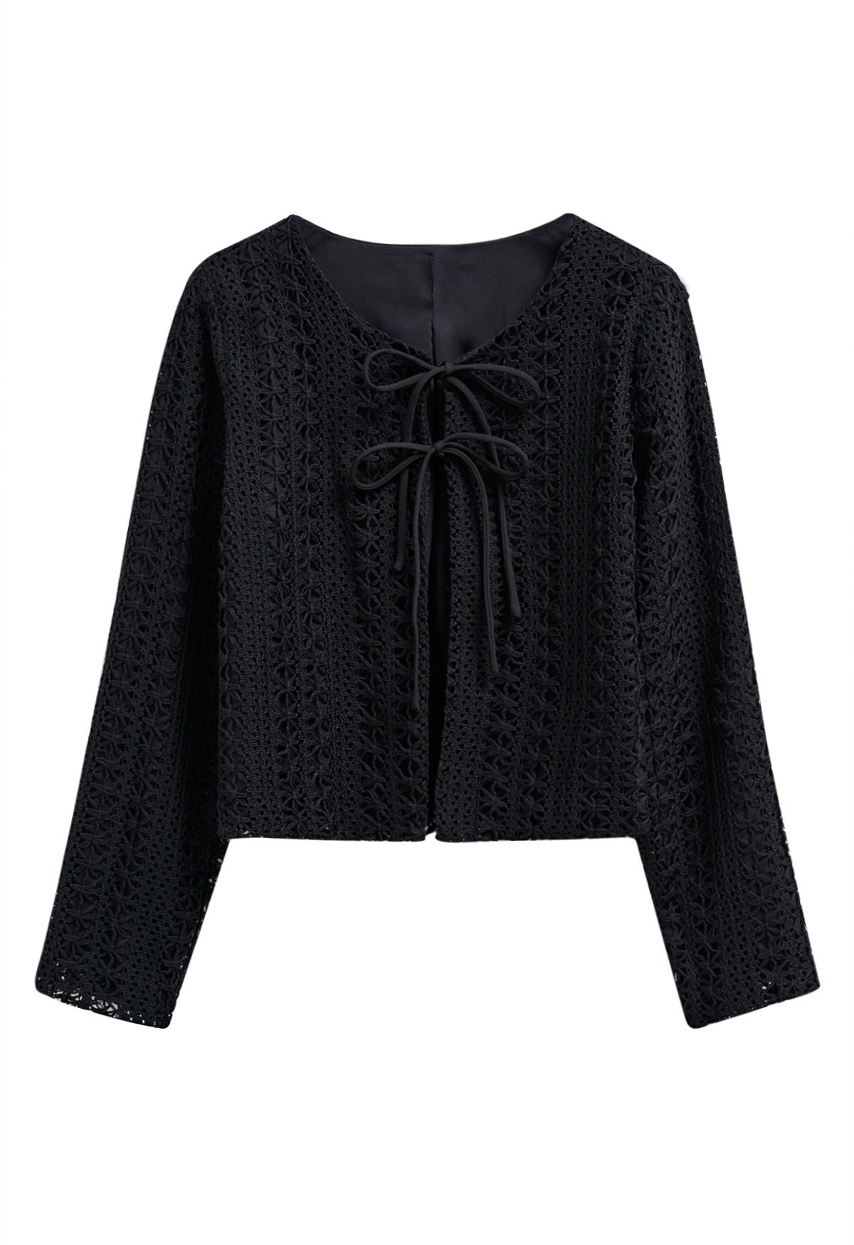 Intricate Crochet Bow Ties Jacket in Black