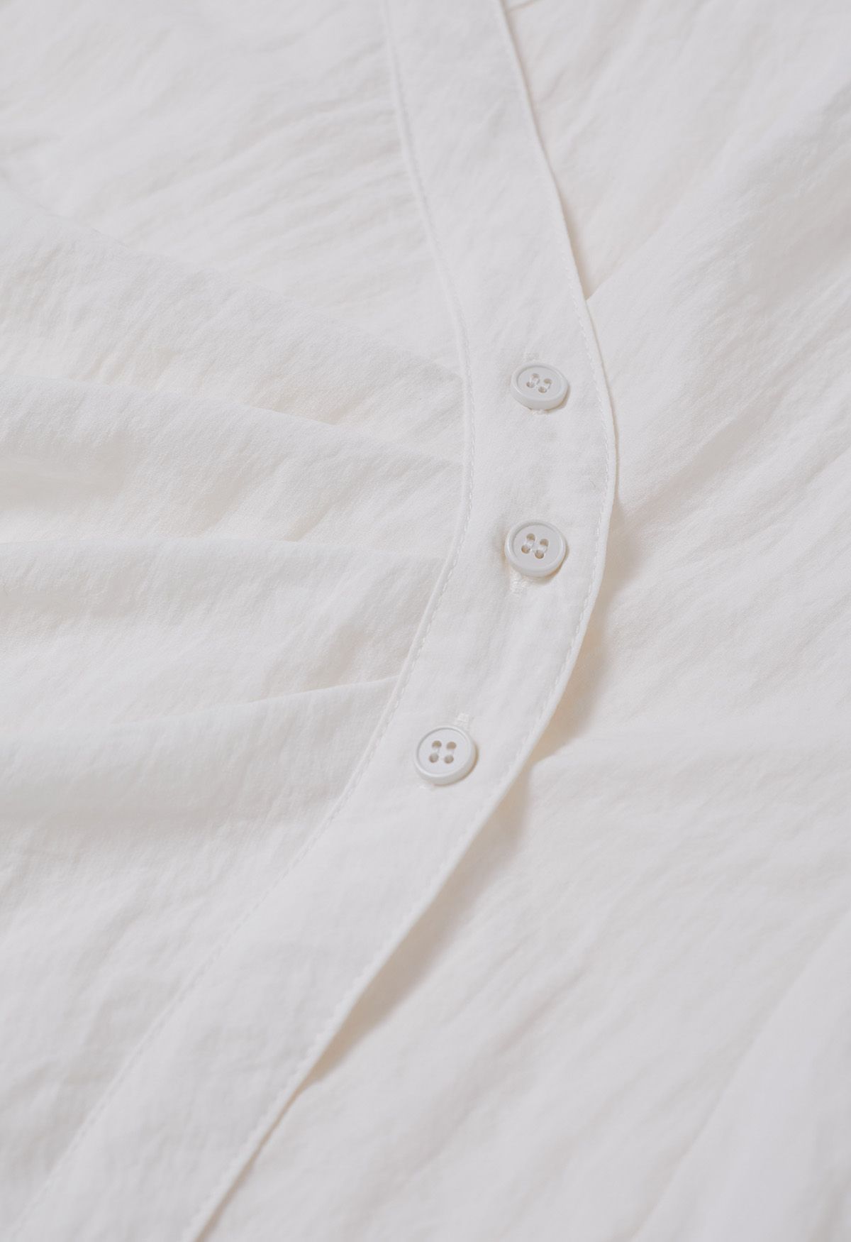 Side Pleats Collared Buttoned Wrap Shirt in White