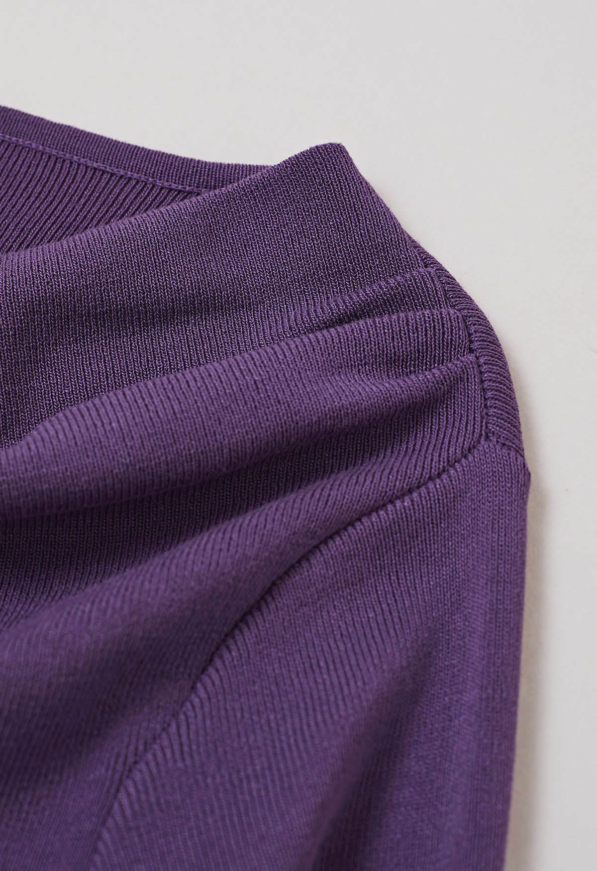 Side Knot Ruched Long-Sleeve Knit Top in Purple