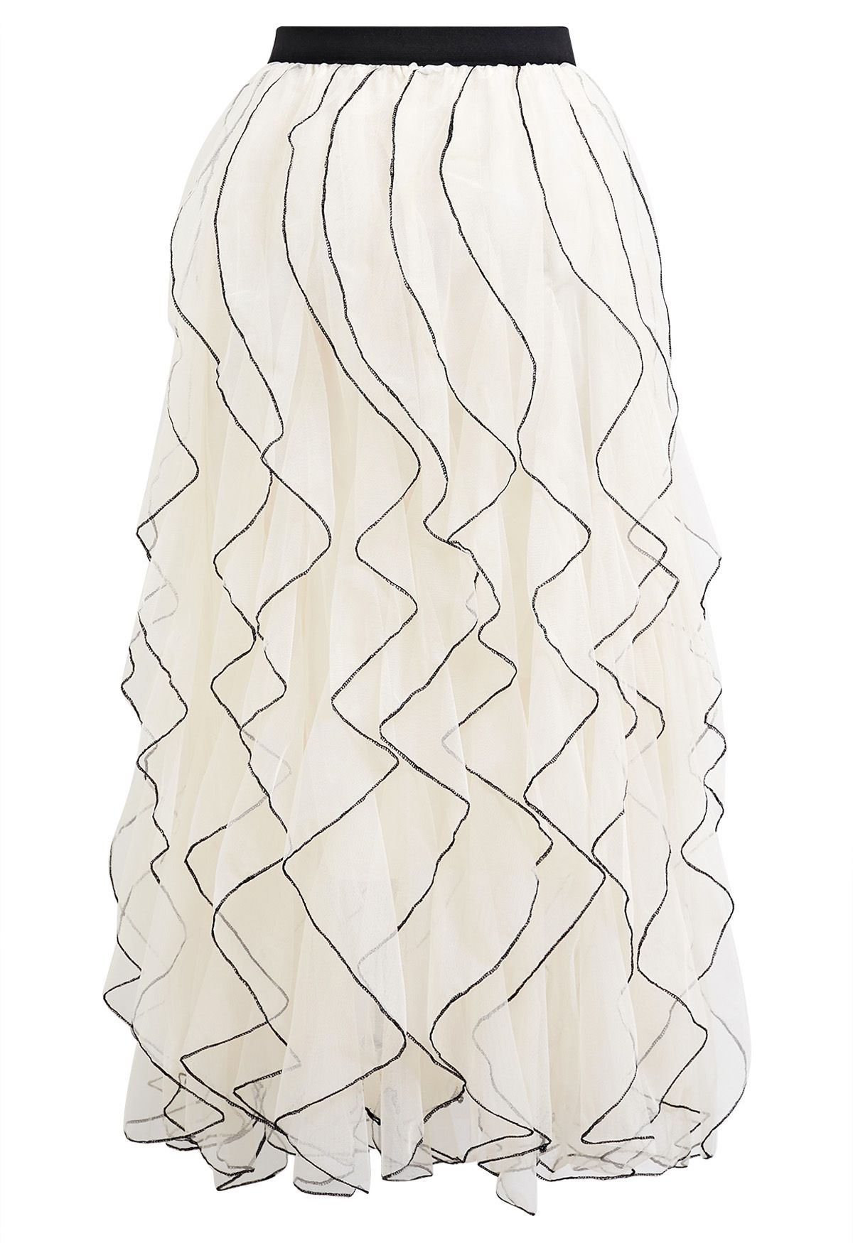 Rippling Attraction Panelled Mesh Tulle Skirt in Cream