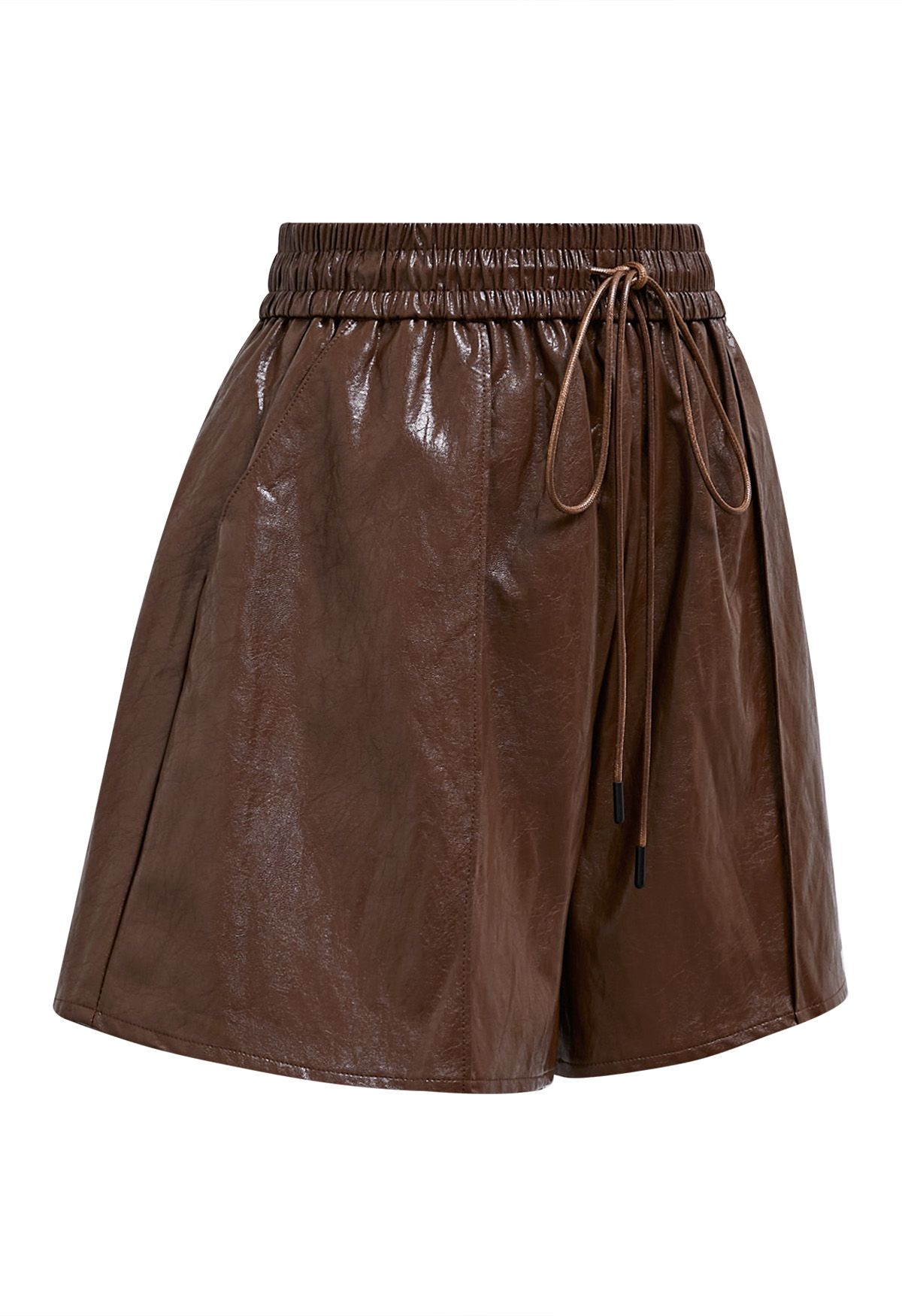 Urban Chic Faux Leather Drawstring Shorts in Brown