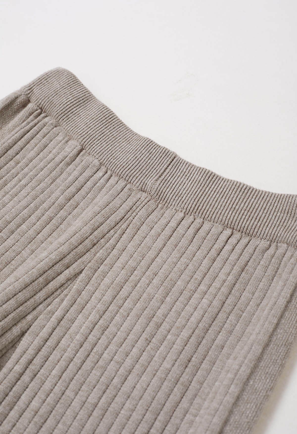 Buttoned Hem Ribbed Knit Pants in Oatmeal