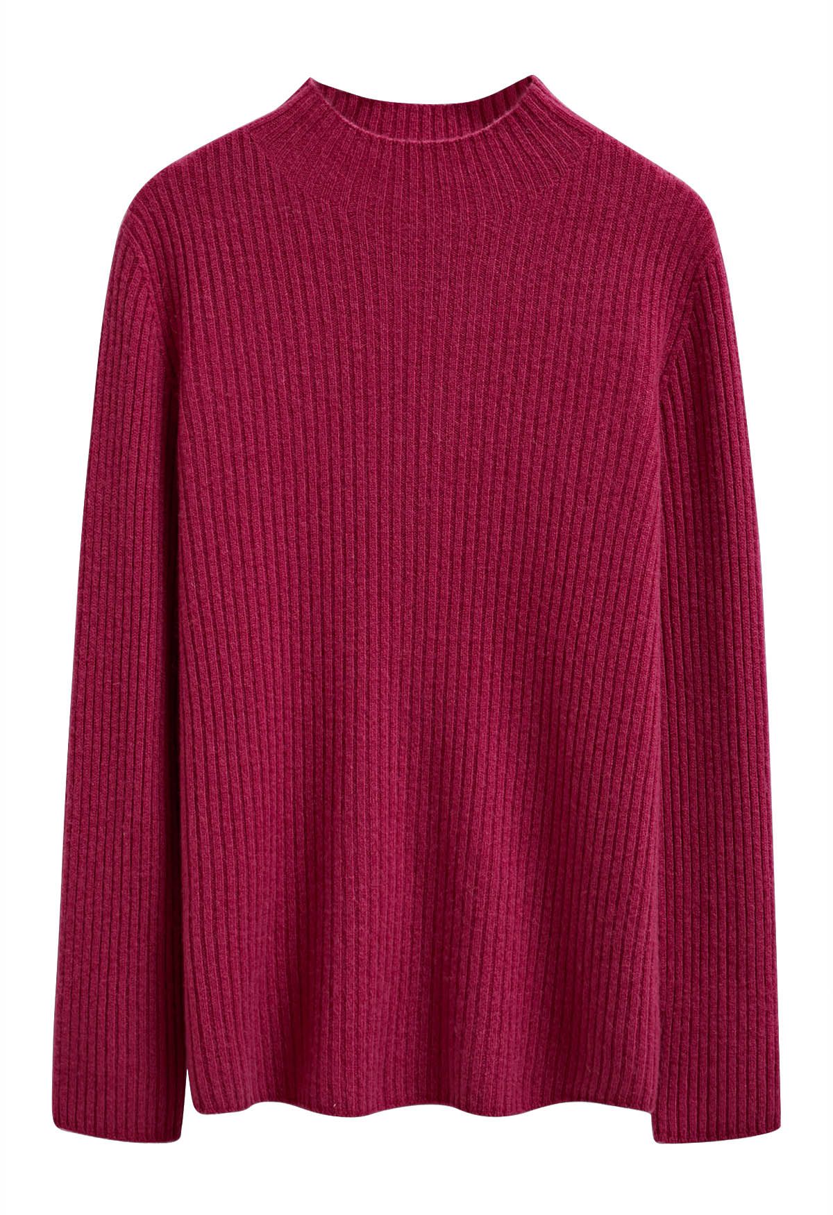 Elemental Mock Neck Long-Sleeve Wool Sweater in Magenta