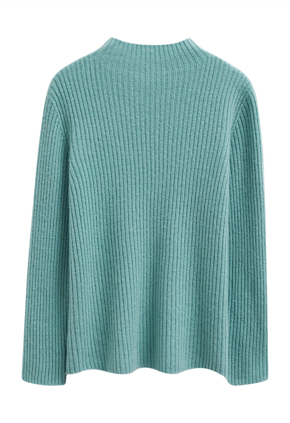 Elemental Mock Neck Long-Sleeve Wool Sweater in Teal