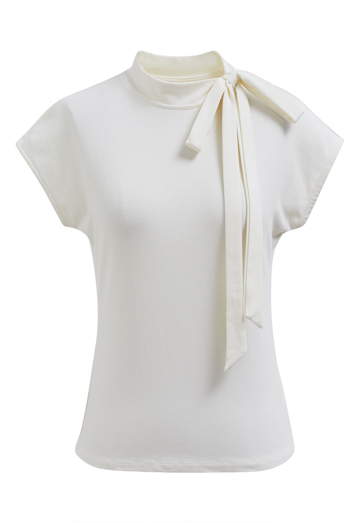 Bow-Tie Embellished Cap Sleeve Top in Ivory