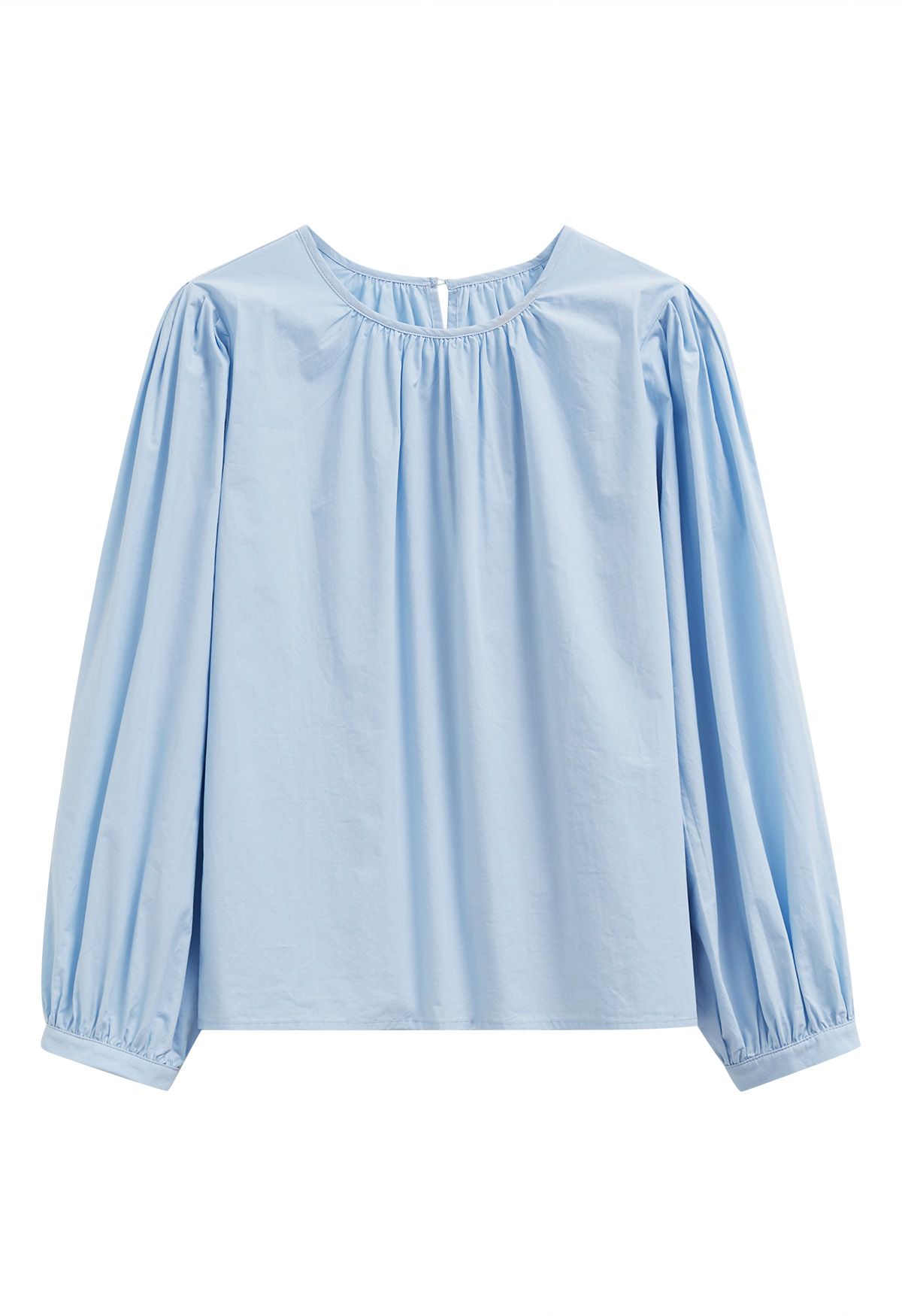 Easygoing Puff Sleeve Cotton Shirt in Sky Blue