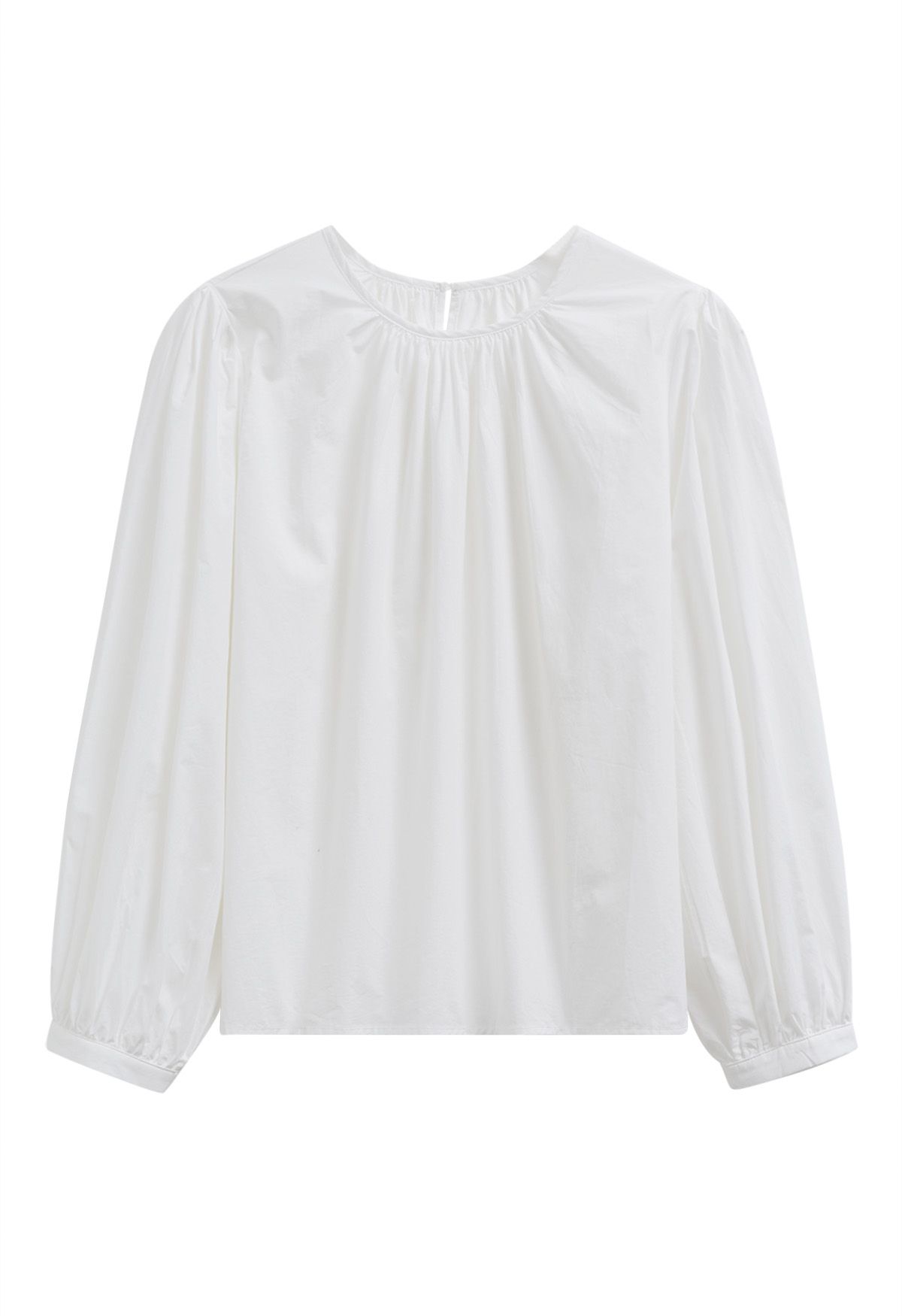 Easygoing Puff Sleeve Cotton Shirt in White