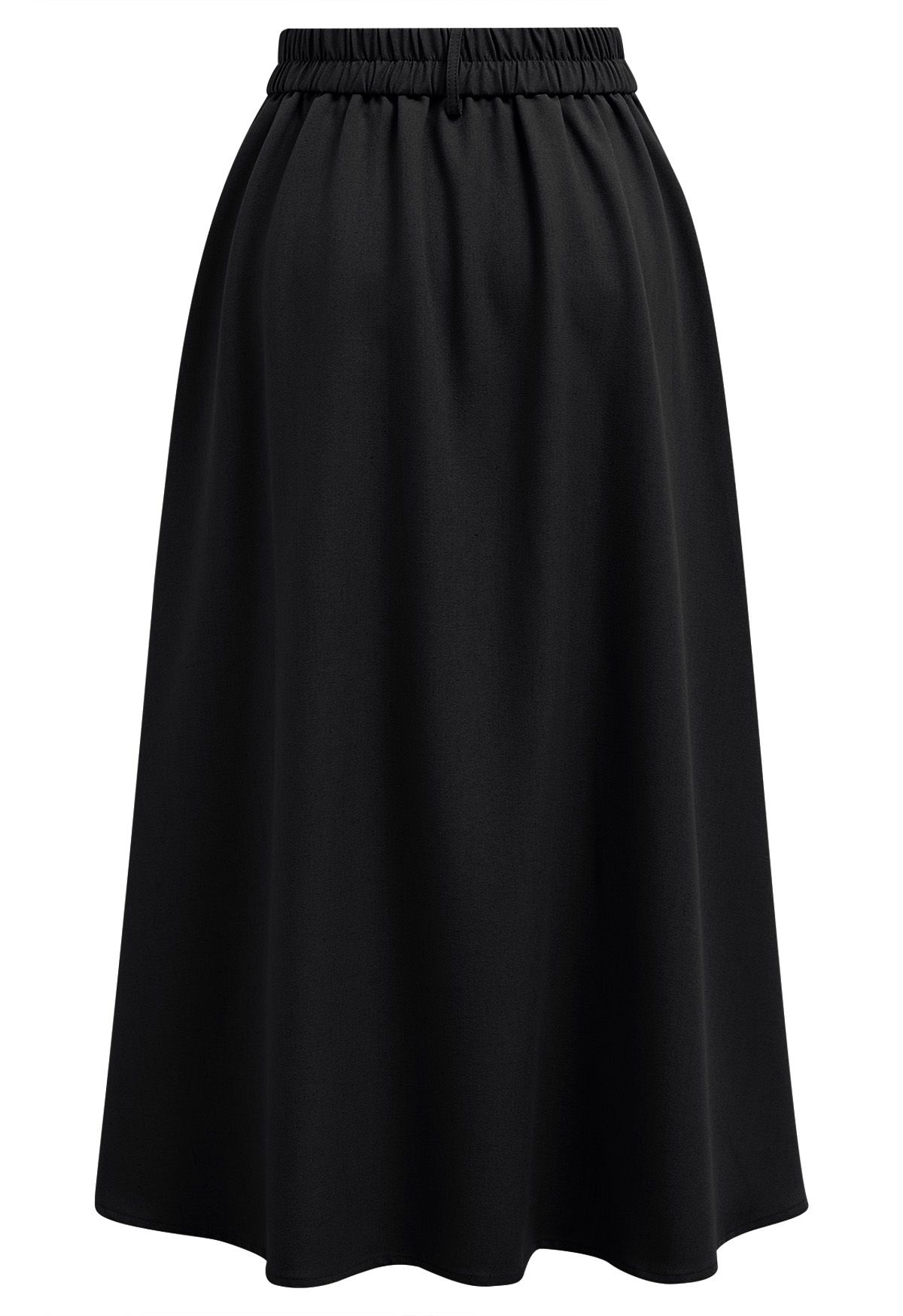 Dignified Buttons Trim A-Line Midi Skirt in Black