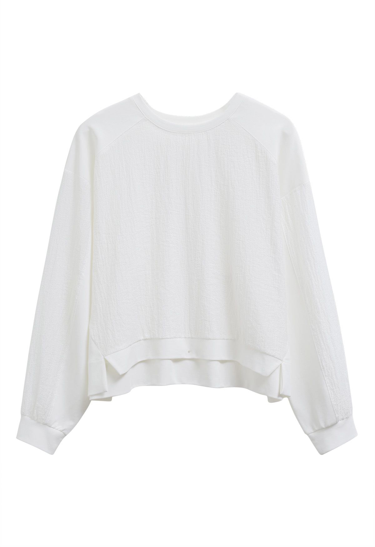 Texture Panelled Crop Sweatshirt in White