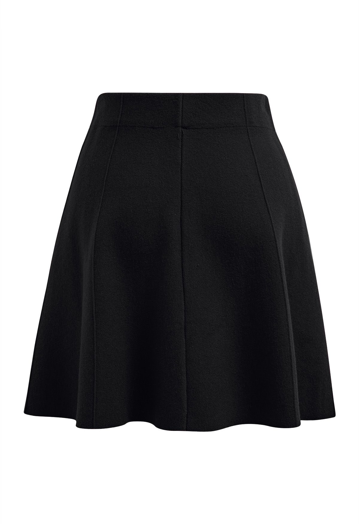 Refined Pleats Button Trim Knitted Mini Skirt in Black