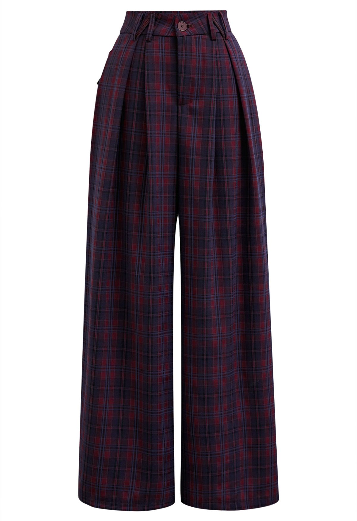 Throwback Plaid Wide-Leg Pants in Plum