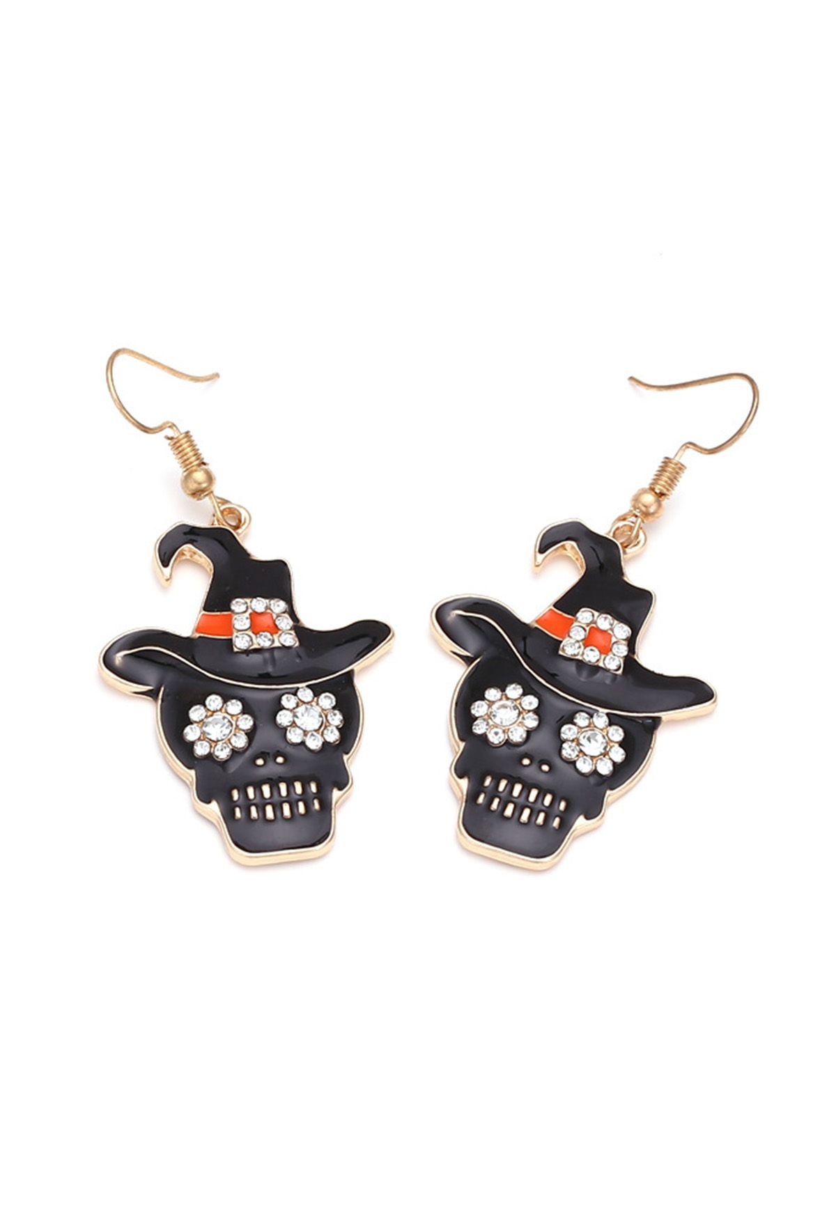 Witchy Skull Rhinestone Hook Earrings