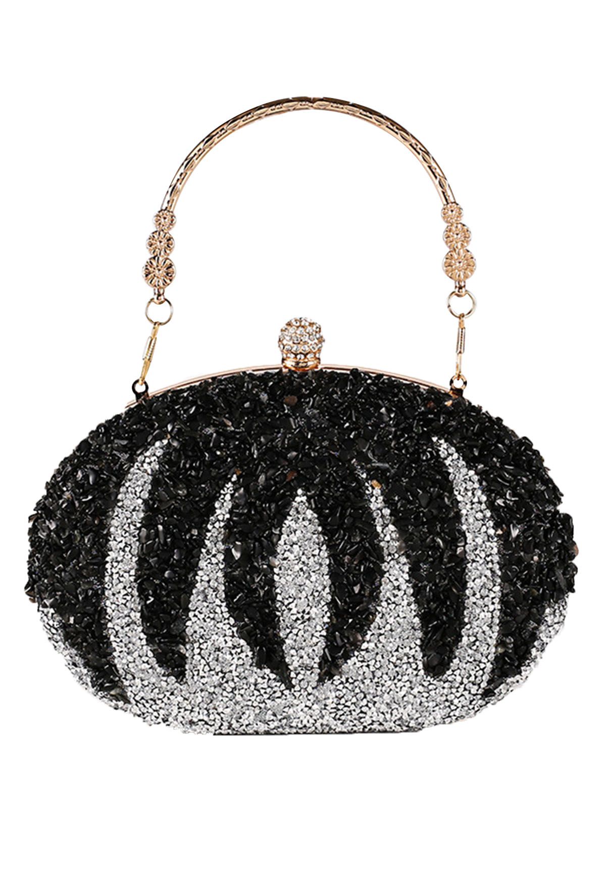 Rhinestone Pumpkin Oval Clutch in Black