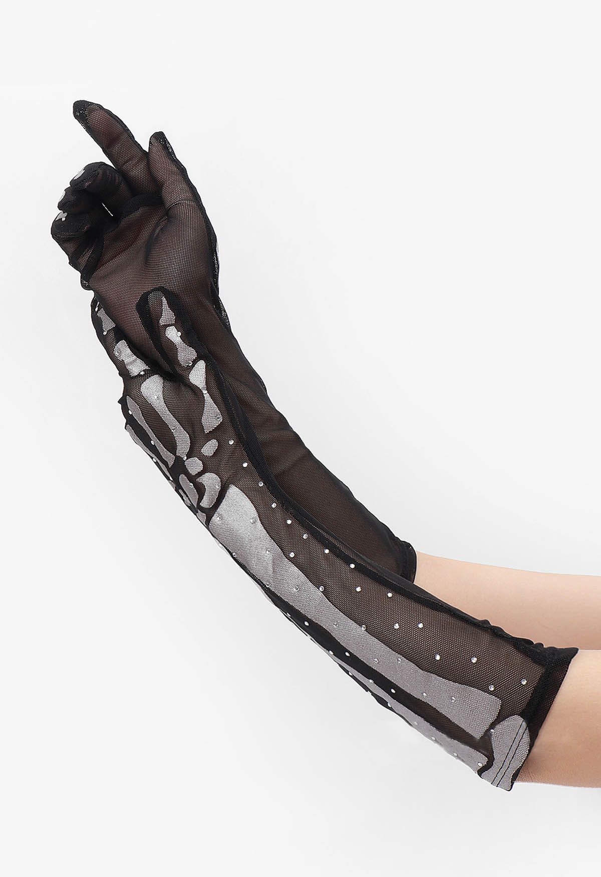 Gothic Skeleton Mesh Elbow Gloves