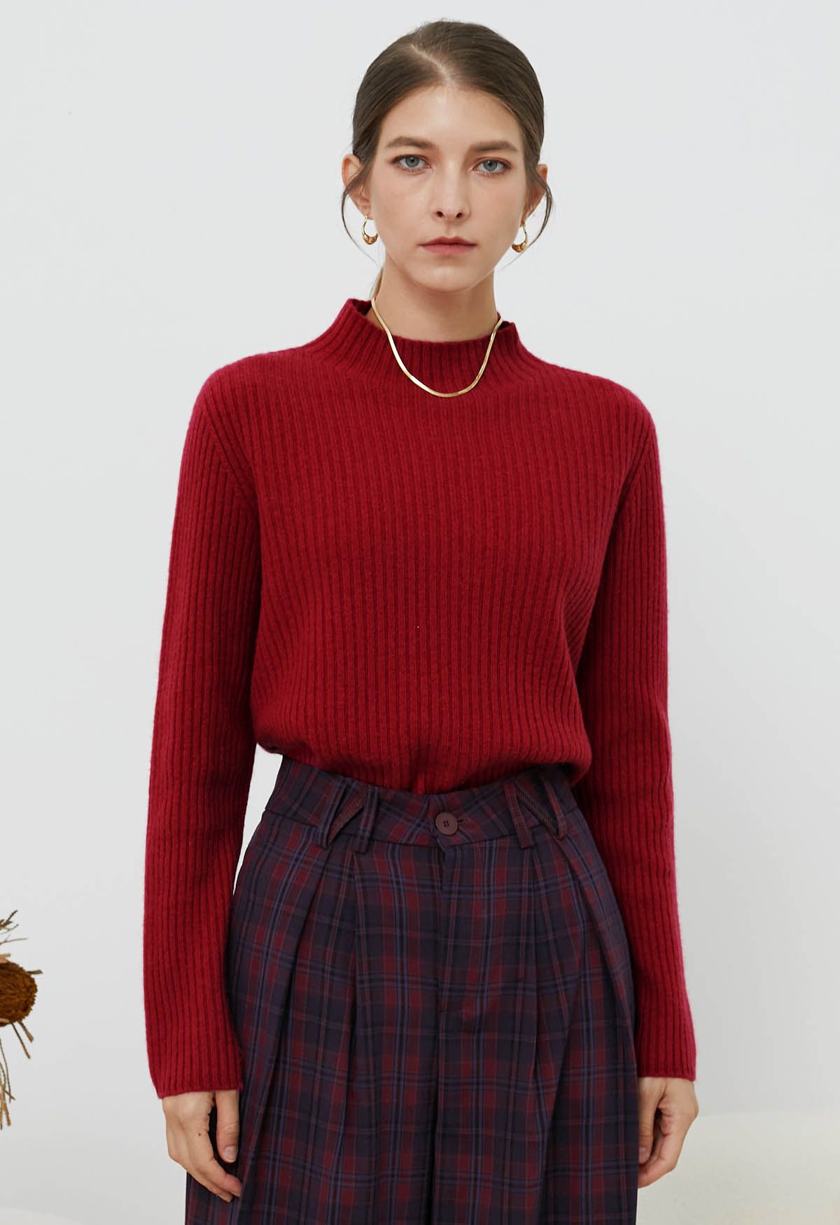 Elemental Mock Neck Long-Sleeve Wool Sweater in Red