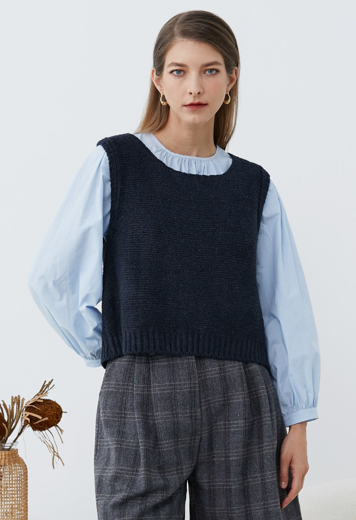 Easygoing Puff Sleeve Cotton Shirt in Sky Blue