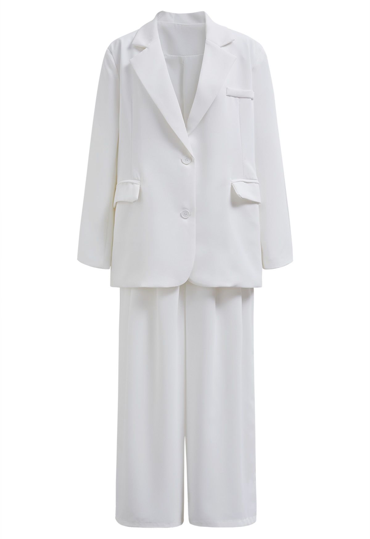 Modern Executive Notched Lapel Blazer and Pants Set in White