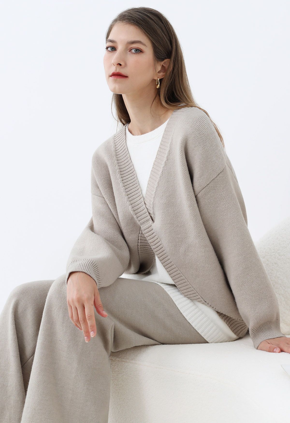 Leisurely Fake Two-Piece Knit Sweater and Pants Set in Linen