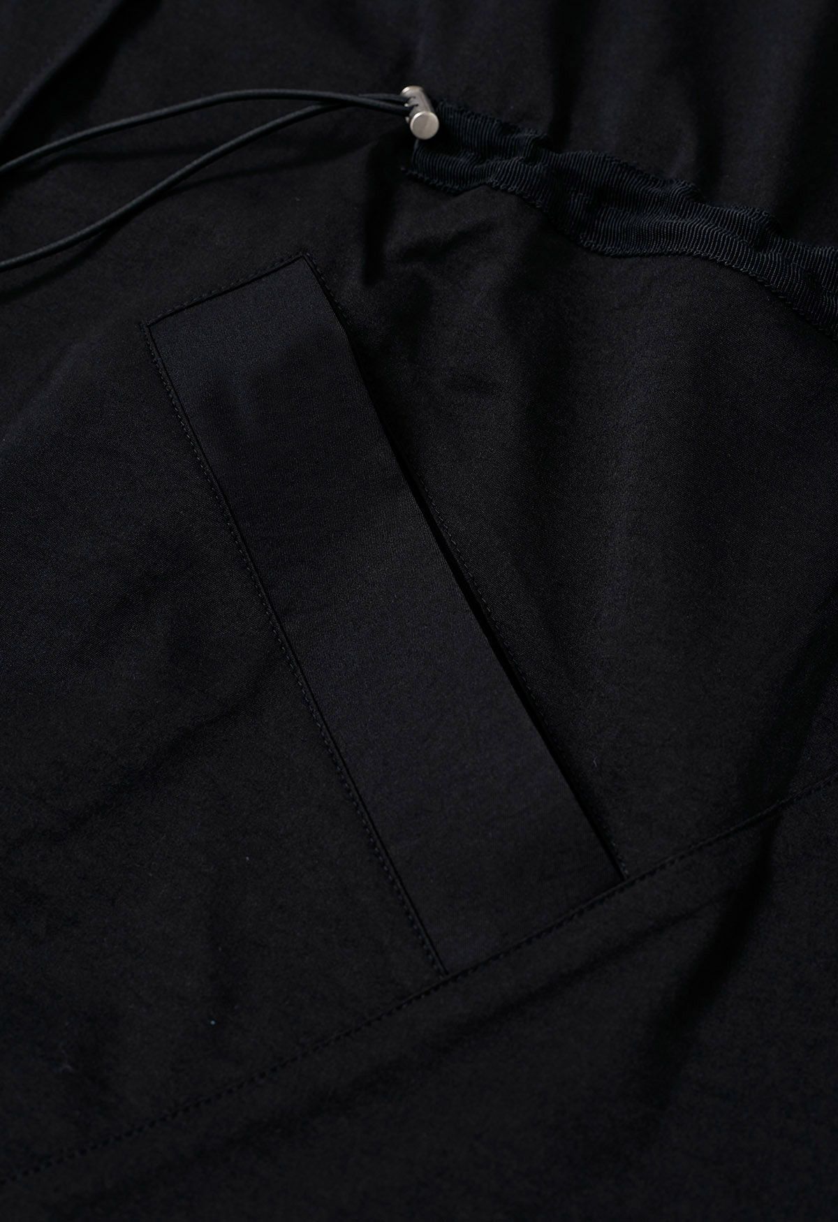 Laid-Back Side Pocket Drawstring Parka in Black