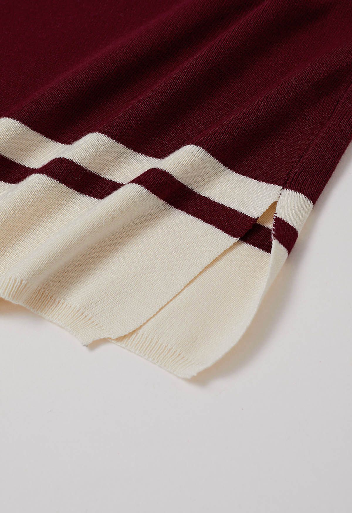 Contrast Detail Knit Poncho and Pants Set in Burgundy