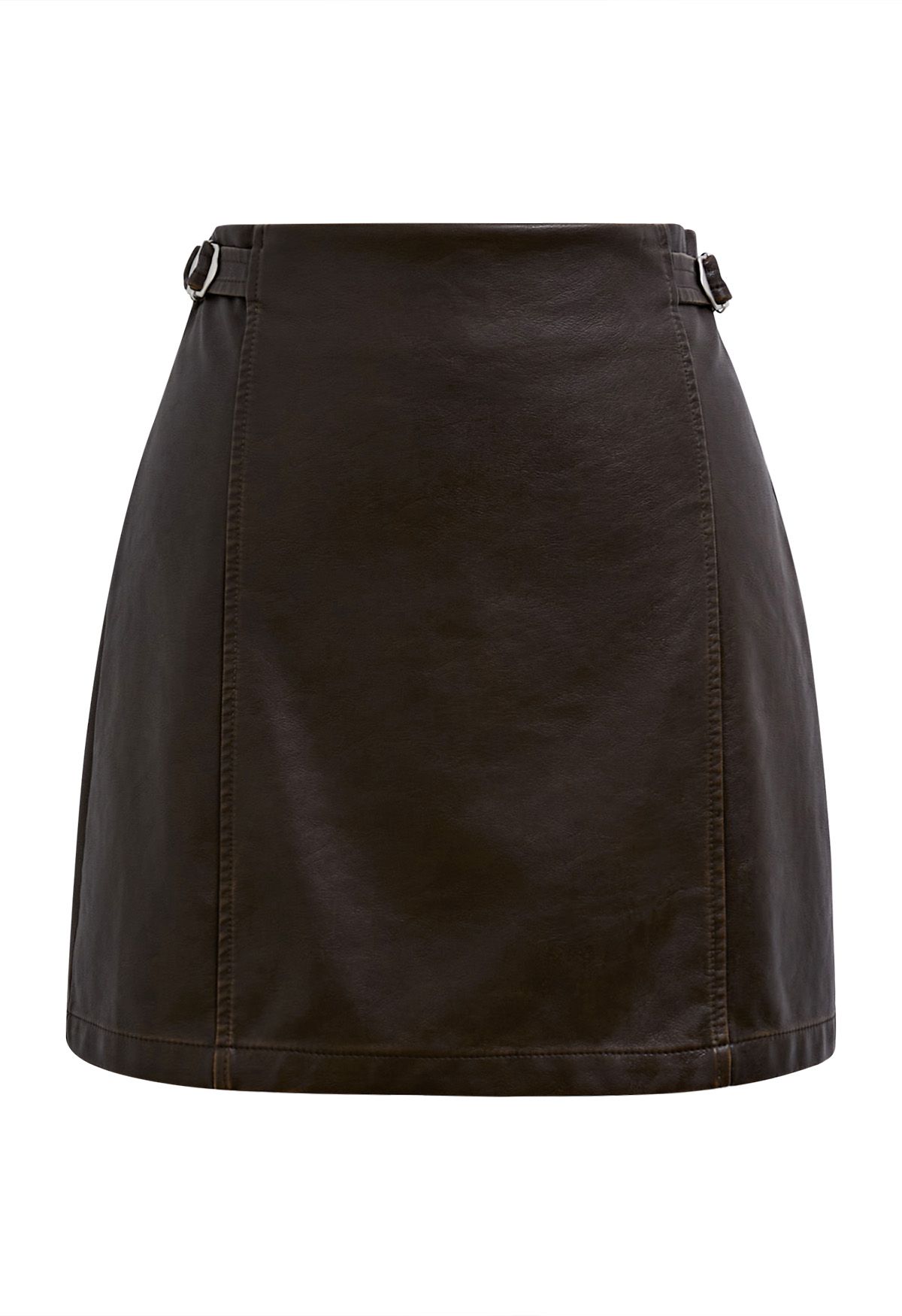 Well-Crafted Belt Trim Faux Leather Skorts in Brown