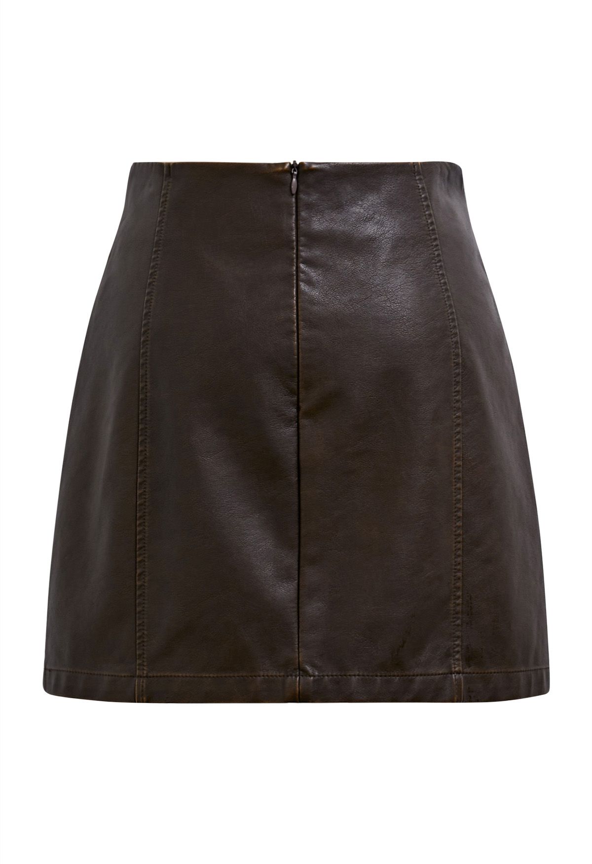 Well-Crafted Belt Trim Faux Leather Skorts in Brown