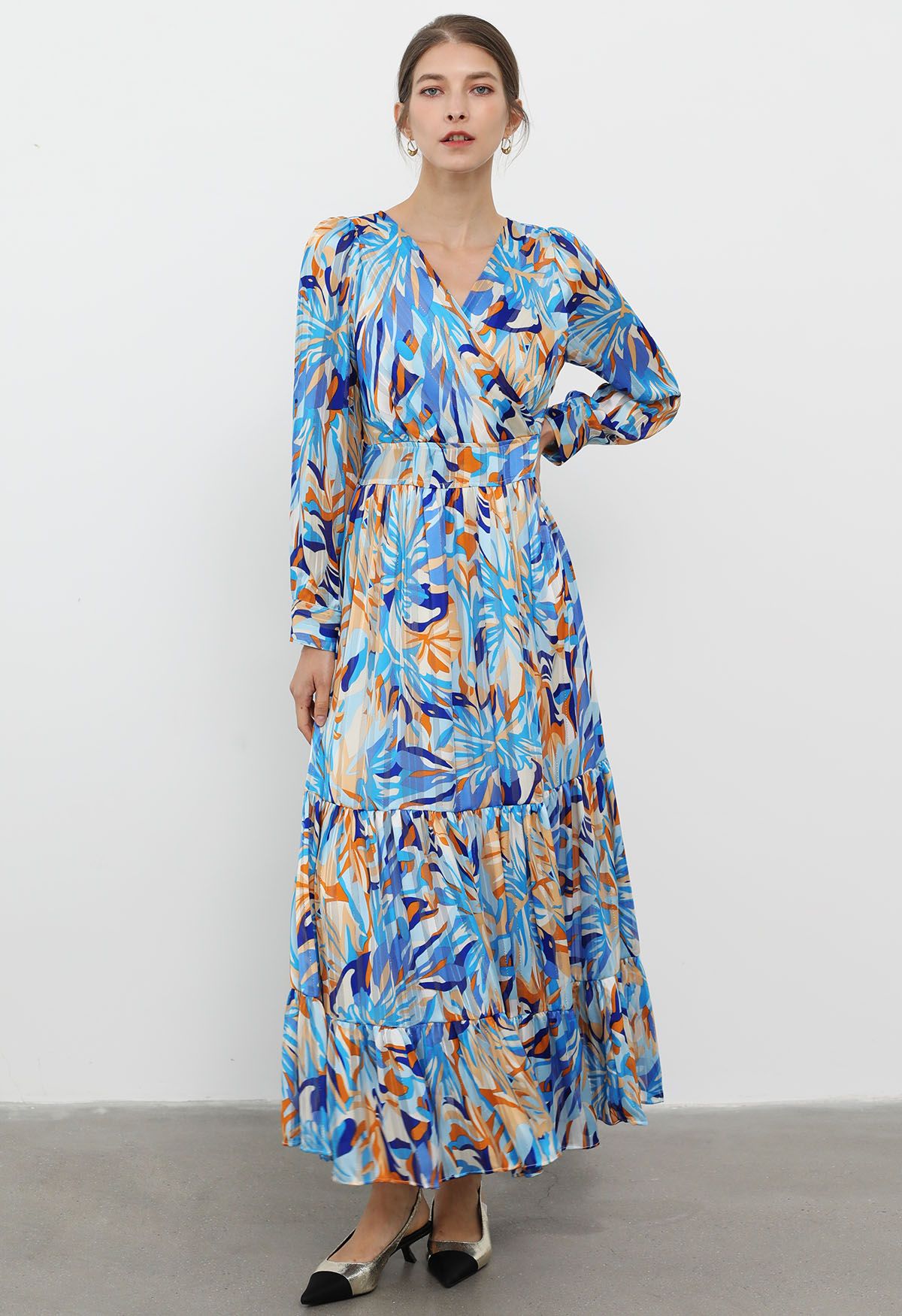 Island Vibes Faux-Wrap Frilling Maxi Dress