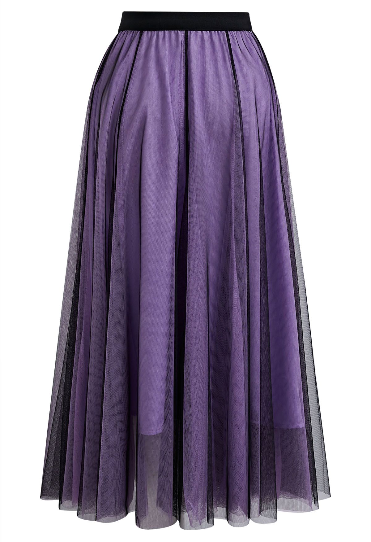 Mixture Color Panelled Tulle Maxi Skirt in Purple