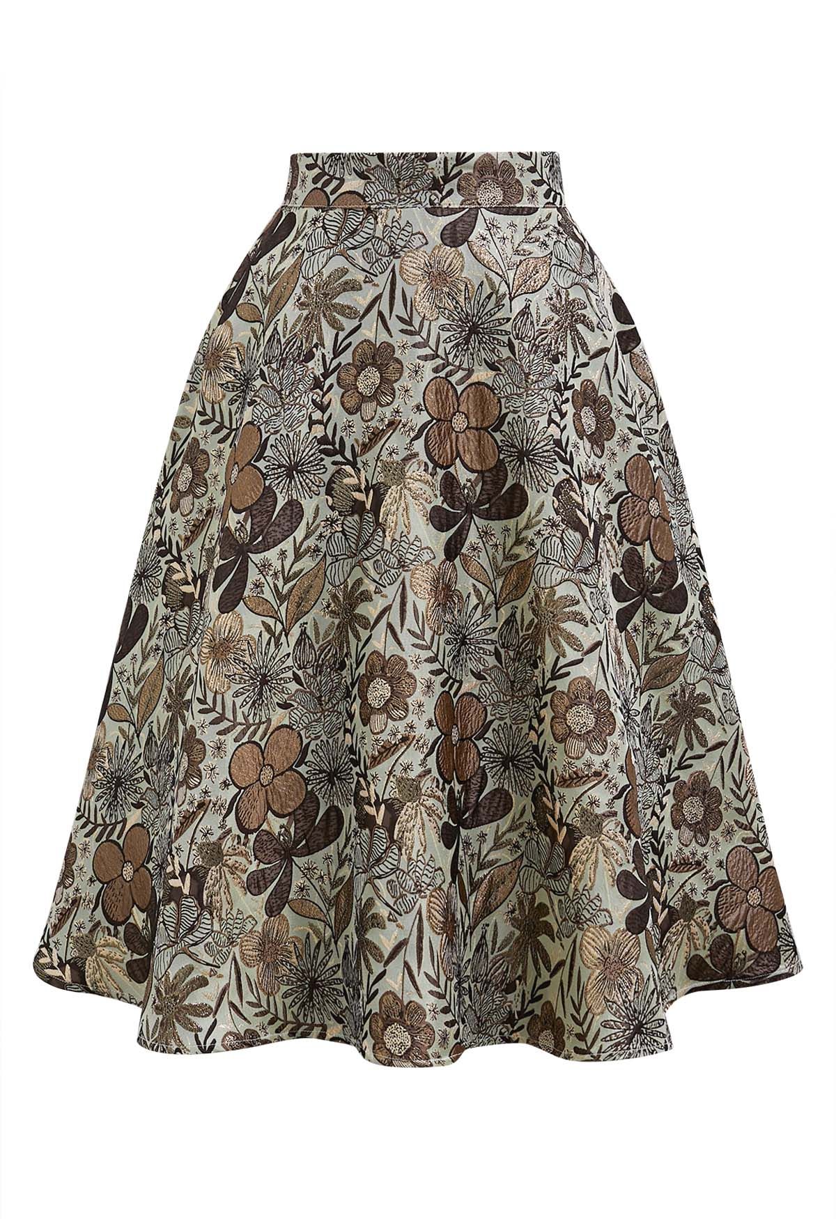 Antique Floral Jacquard A-Line Skirt