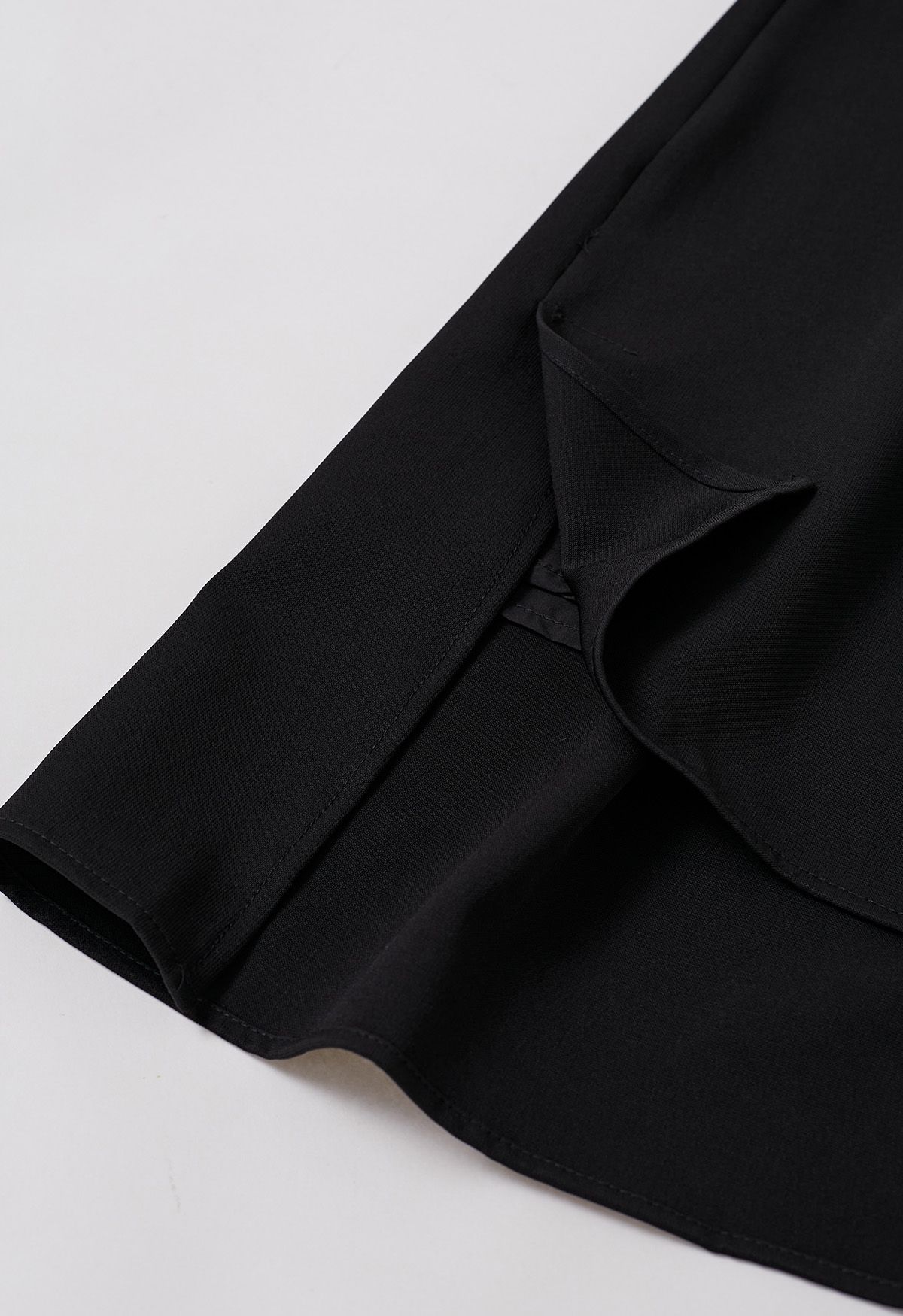 Belt Trim Asymmetry Flowy Midi Skirt in Black