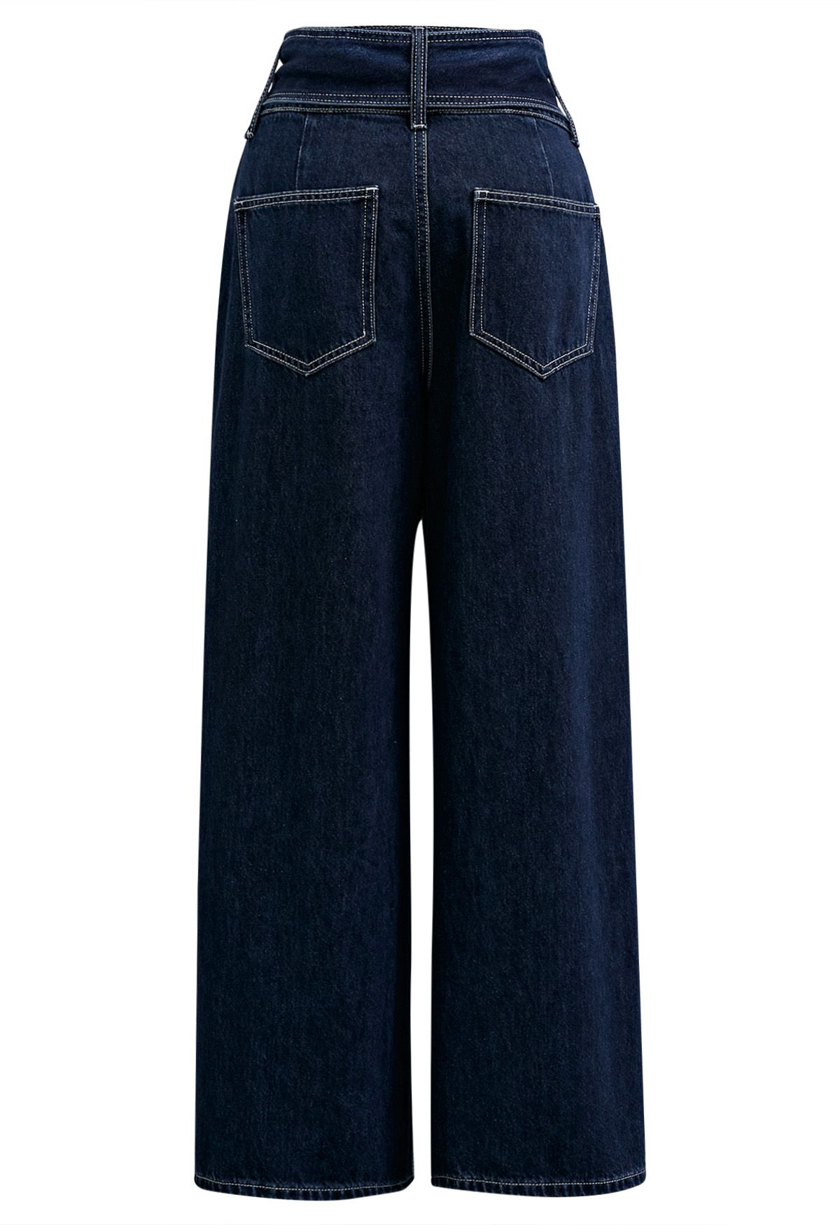 Fashion-Forward Buckle Belt Straight Leg Jeans in Navy