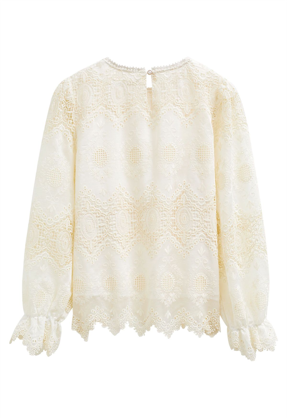 Embroidered Lace Zigzag Hemline Top in Cream