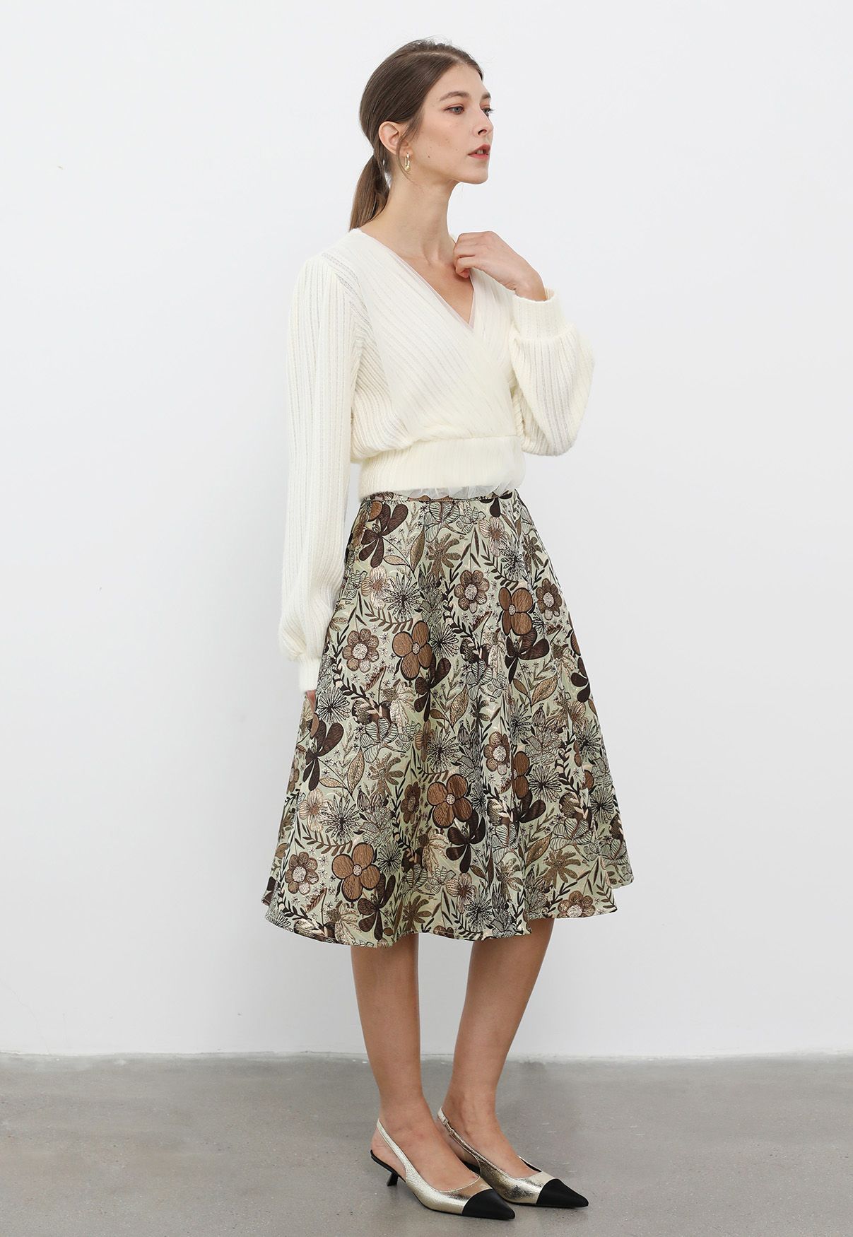 Antique Floral Jacquard A-Line Skirt