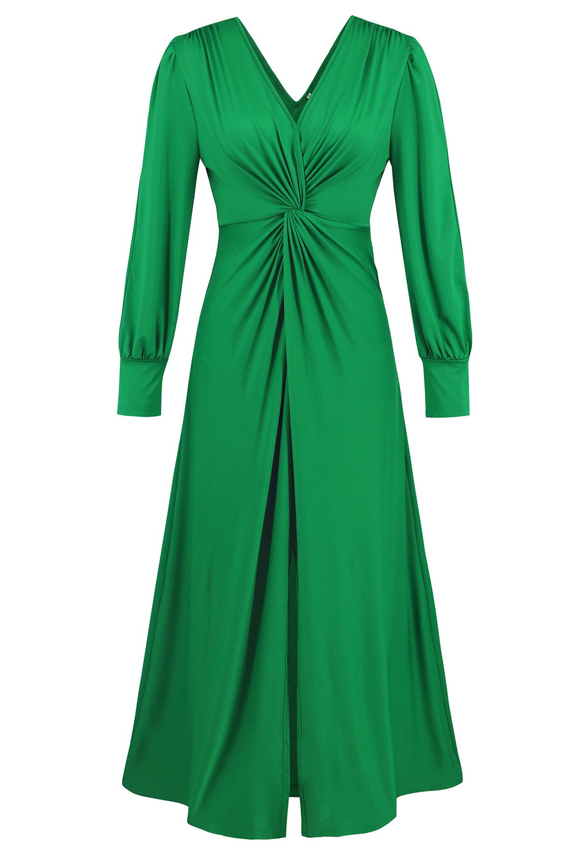 Twist Front V-Neck Cutout Sleeve Maxi Dress in Green