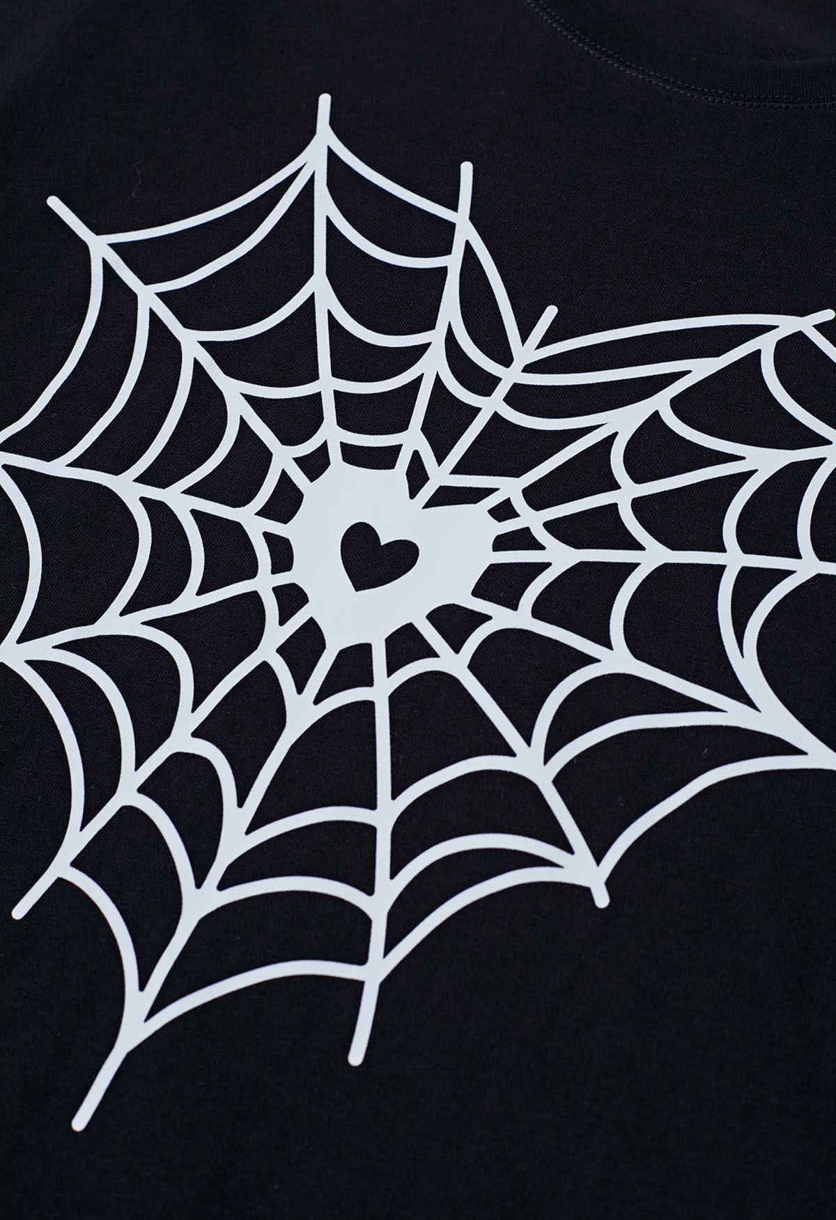 White Heart Spider Web Pattern T-Shirt