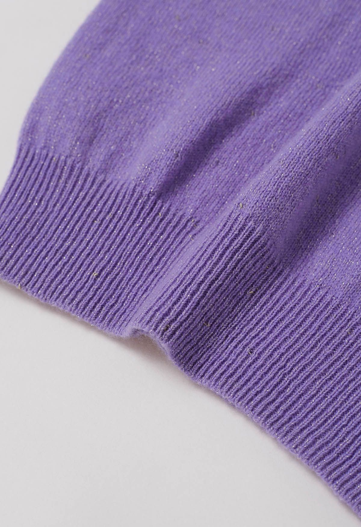 Integral Metallic Thread Mock Neck Wool Sweater in Purple