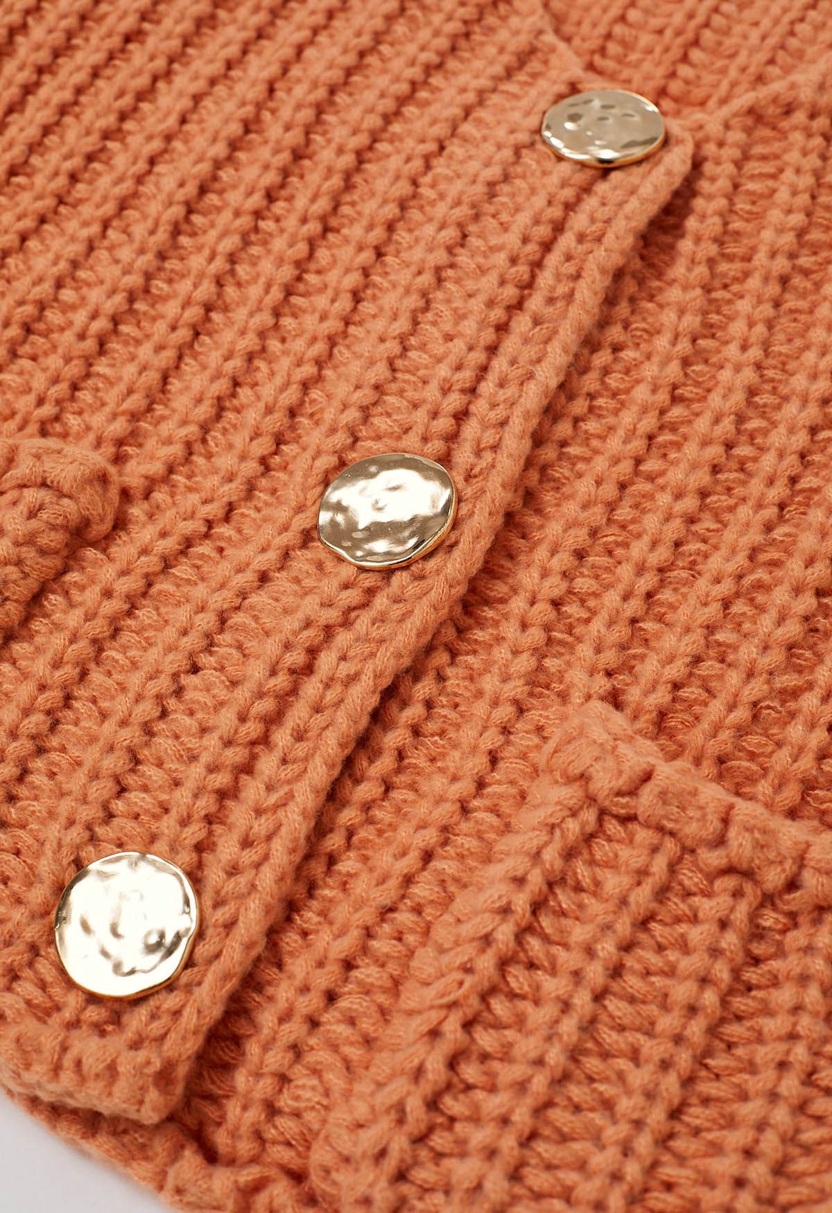 Bold Golden Buttons Patch Pocket Chunky Knit Vest in Orange